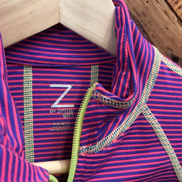 Zella Girl Striped Zip-Up and Light Weight Cowl Neck Long-asleep Tee - Picture 3 of 11